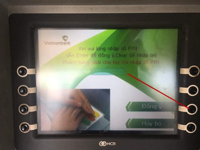 Màn hình cây ATM sẽ hiển thị yêu cầu nhập mã Pin mới